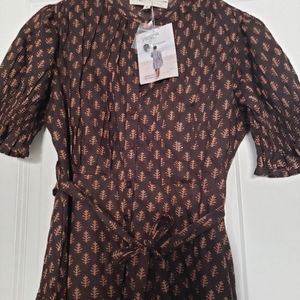Daughters of India Prairie dress coffee small NWT